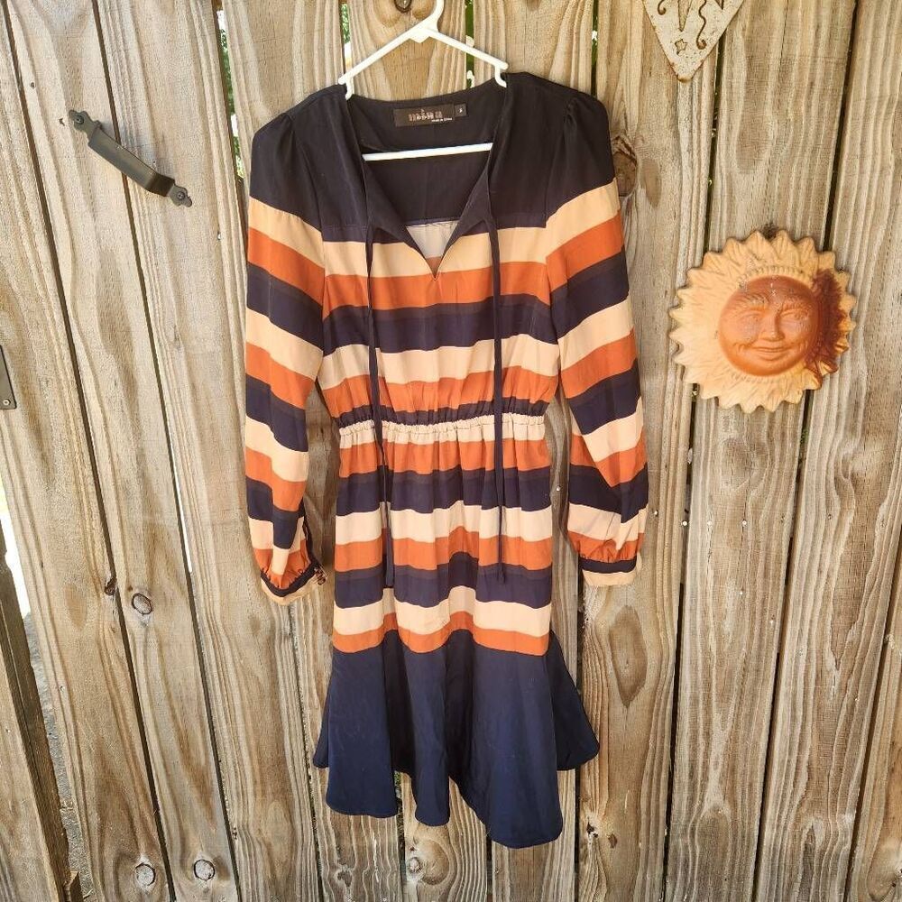 Mina UK Brown Black Stripe Maxi Dress Fall Colors Women's Small